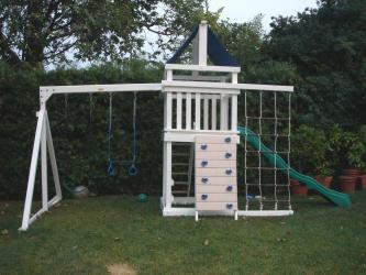 <b>P-20</b>: Fort Picnic Table Cargo Net Rock Wall 2 Position Swing System Wave Slide