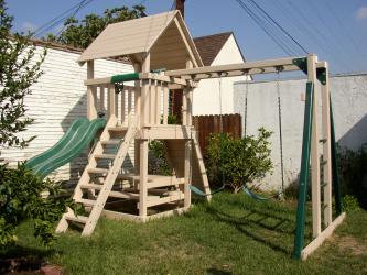 <b>P-14:</b> Fort Rock Wall Picnic Table Wave Slide 2 Position Monkey Bar Swing System
